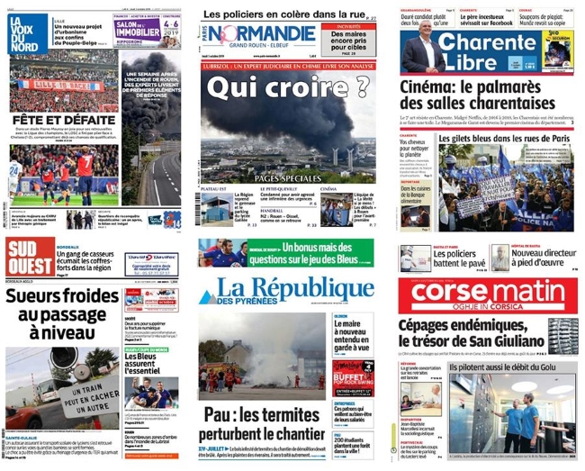 Unes de journaux du jeudi 3 octobre 2019